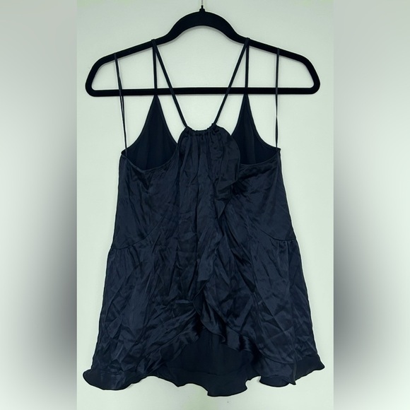 Rebecca Taylor Navy Blue Silk Blend Crossback Flowy Spaghetti Strap Tank Size 0 - Picture 8 of 8
